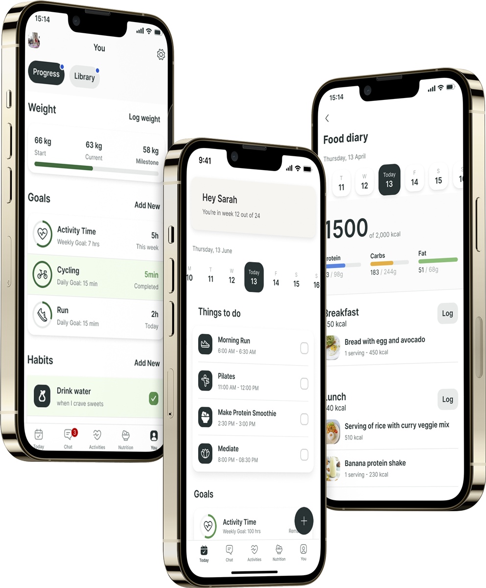 A mockup of the coaching app showcasing the features.